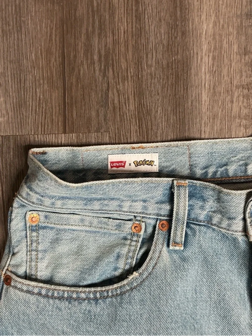 Levi's Light Blue Straight Jeans with Yellow Pikachu Patch